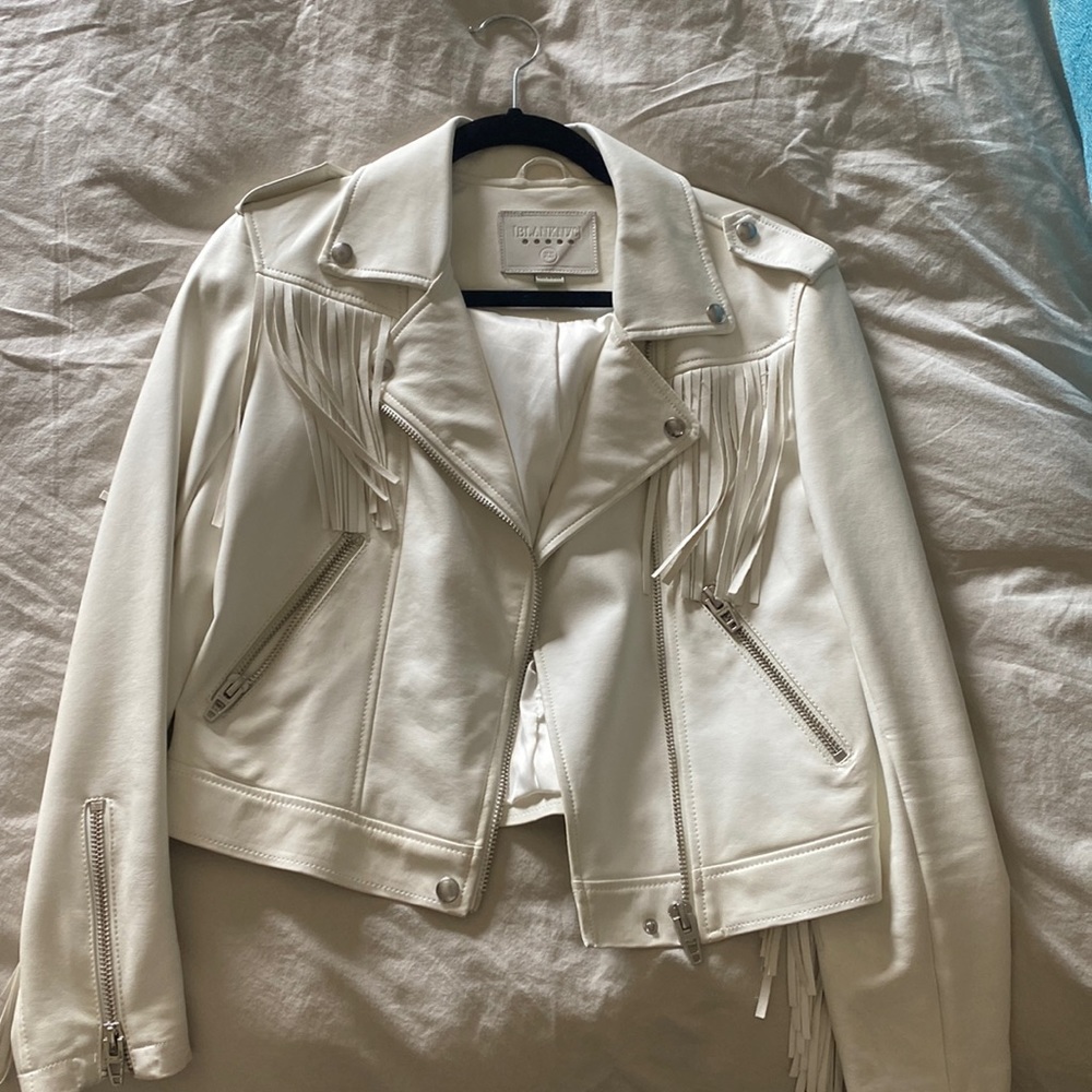Blank nyc white fringe leather jacket